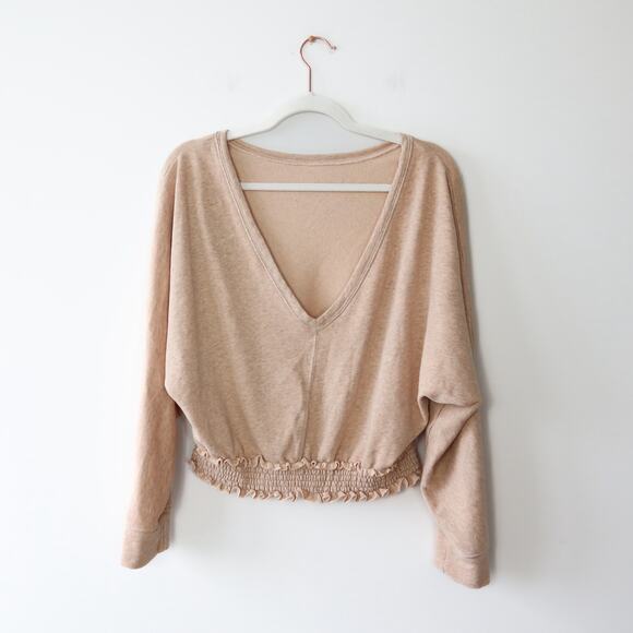 Anthropologie Saturday Sunday V Back Tan Sweatshirt XS Cropped Heathered - Picture 5 of 8